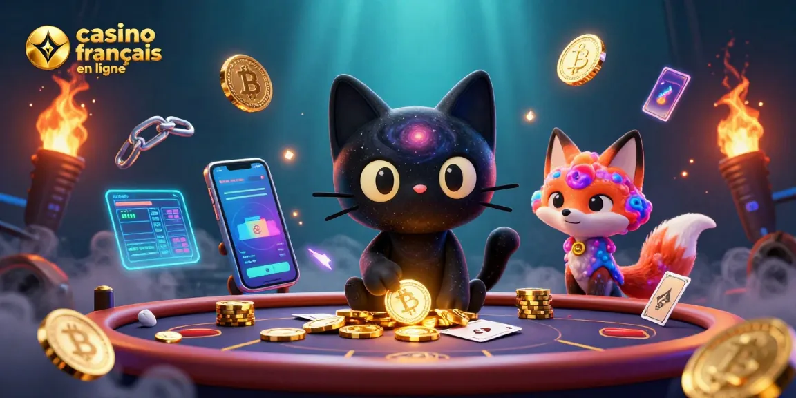 Jouez au casino français en ligne avec une illustration captivante de chat et renard cosmiques.