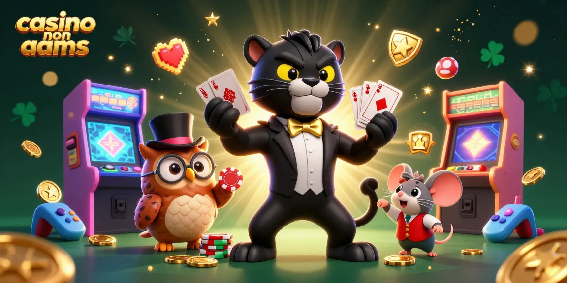 Illustrazione 3D coinvolgente di casino non AAMS che mostra una pantera, un gufo e un topo tra le macchine da gioco.