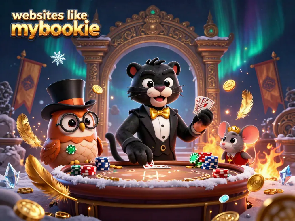 Visualize winning strategies at websites like mybookie with a stylish panther dealer, poker elements, and vibrant casino ambiance.