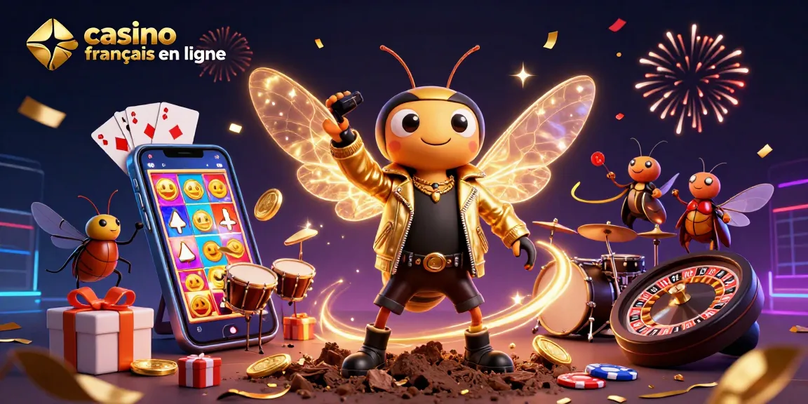 Découvrez le plaisir du casino français en ligne avec une scène animée de jeux vibrants et personnages colorés.