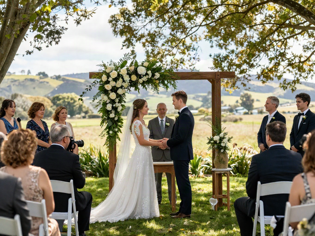 Dunedin wedding photographer capturing a couple's emotional ceremony surrounded by nature.
