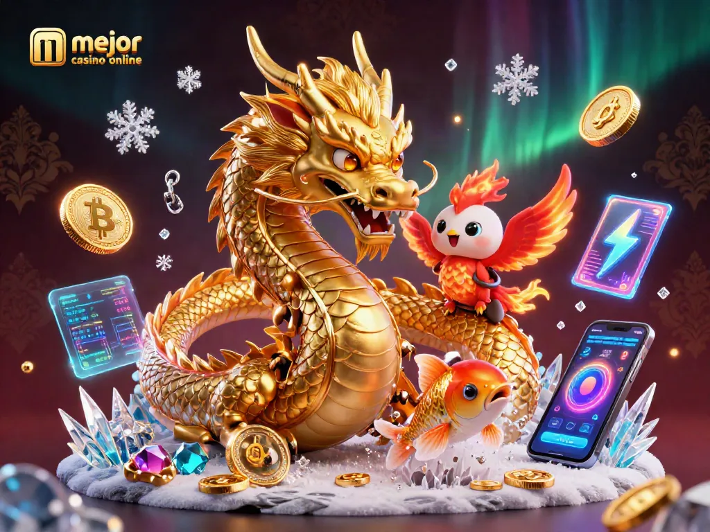 Mejor casino online: disfruta de la emoción del juego con un dragón dorado y monedas brillantes.