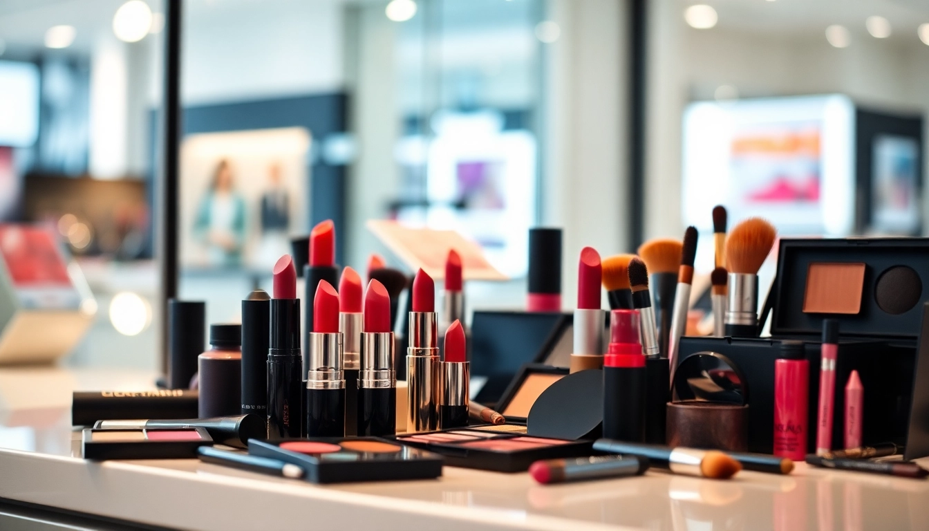 Showcase of wholesale makeup suppliers' products on a modern vanity for beauty enthusiasts.