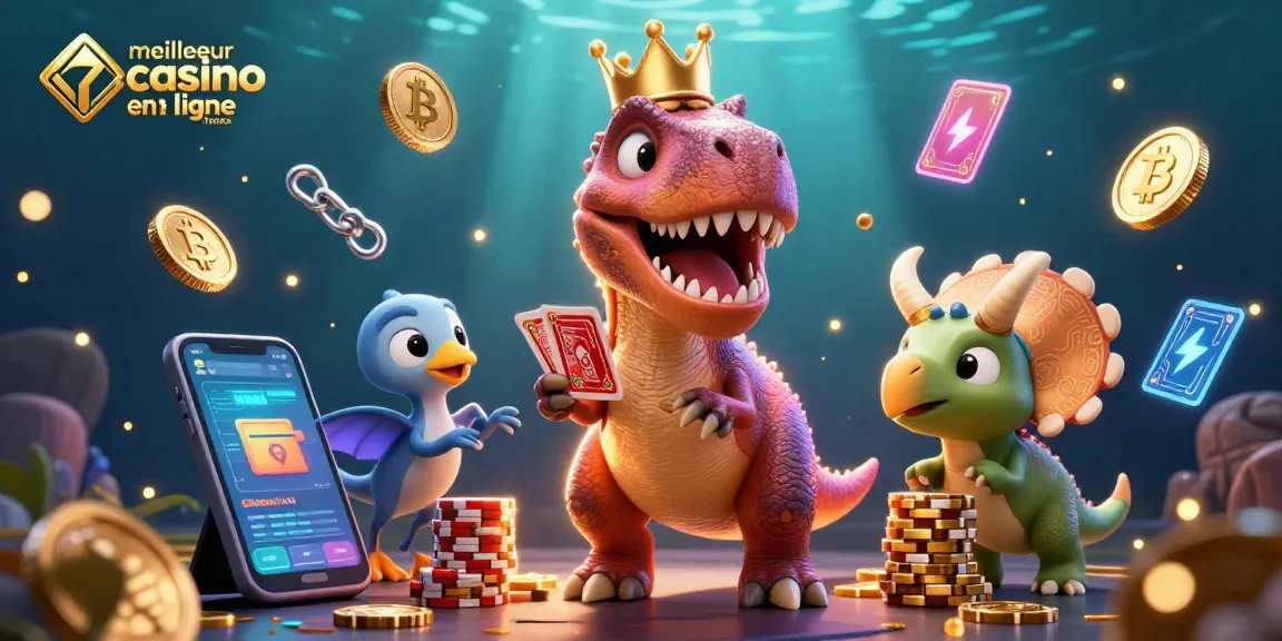 Jouez au meilleur casino en ligne France avec un T-Rex, Pterodactyle et Tricératops dans une scène dynamique.
