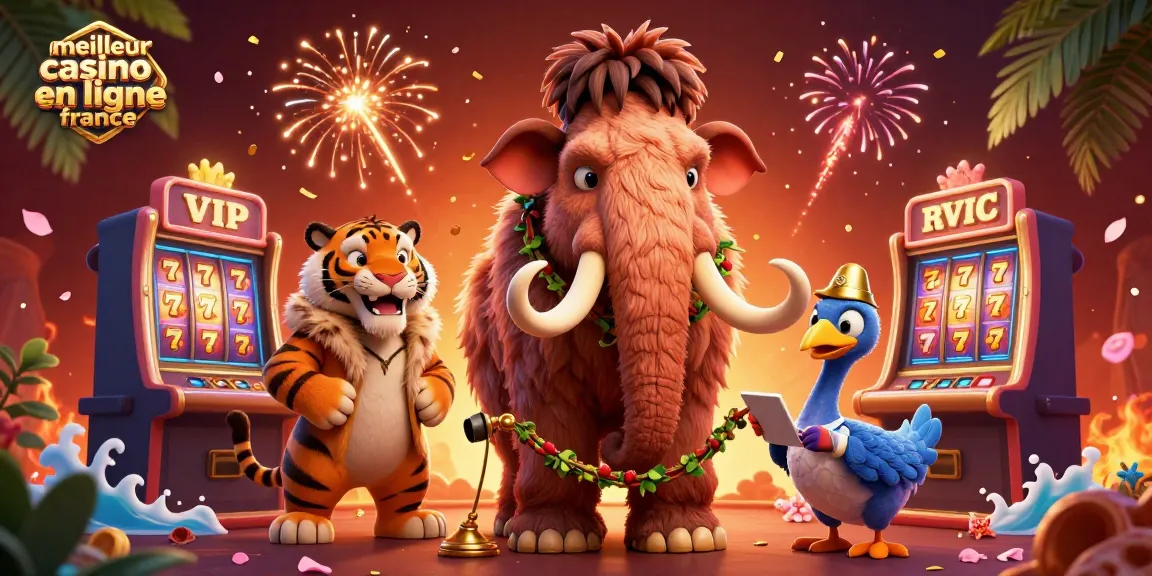 Découvrez le meilleur casino en ligne France avec des personnages emblématiques dans une scène festive.
