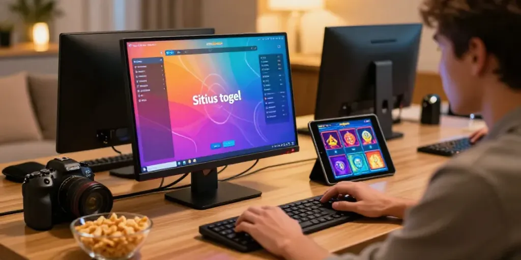 Engaging online gambling atmosphere showcasing Situs togel interface with a focused player.