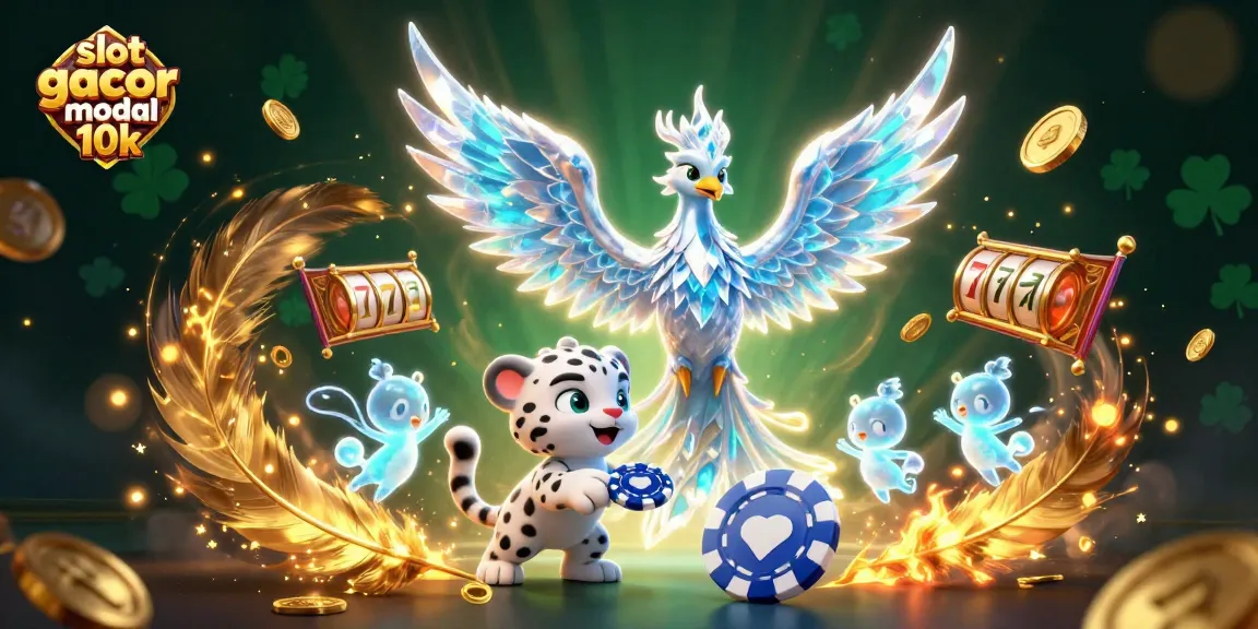 Engage with slot gacor modal 10k in this vibrant scene with a phoenix and snow leopard in a casino.