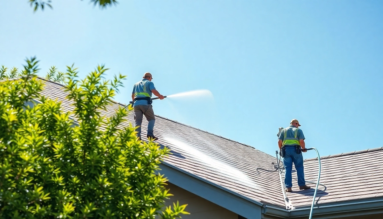 Roof cleaning service in Kissimmee, showcasing professionals using eco-friendly methods to restore a residential roof.
