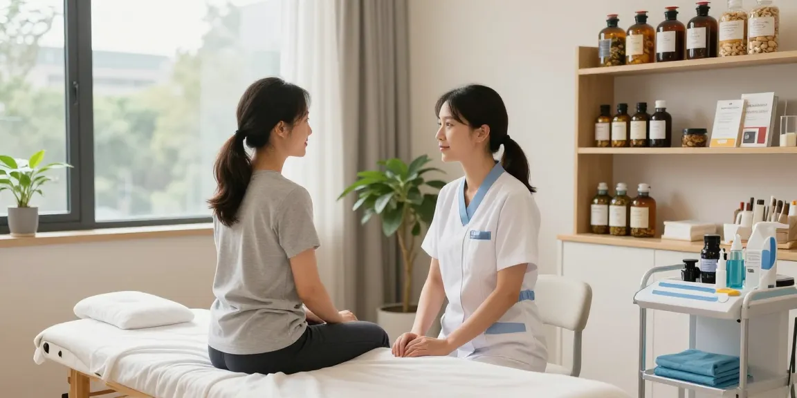 Consultation at 영통한의원, showcasing a welcoming treatment room with a practitioner and patient in a serene environment.