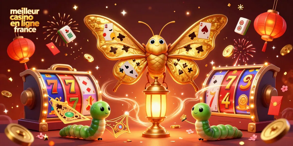 Illustration captivante représentant le meilleur casino en ligne France, avec un papillon atlas et des éléments de jeu fascinants.