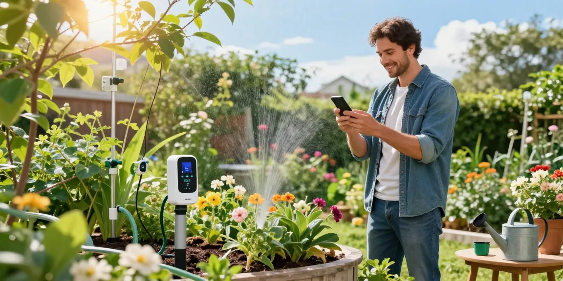 Efficient gardening with rainpoint wifi water timer in lush garden