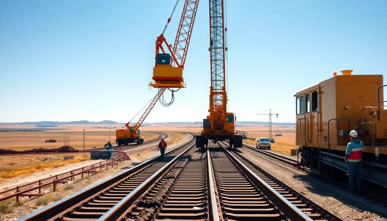 Workers constructing the great plains rail, highlighting progress and teamwork on-site.