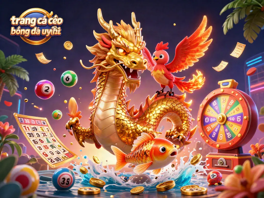 Tham gia trò chơi tại trang cá cược bóng đá uy tín với hình ảnh rực rỡ của rồng vàng và phượng hoàng.