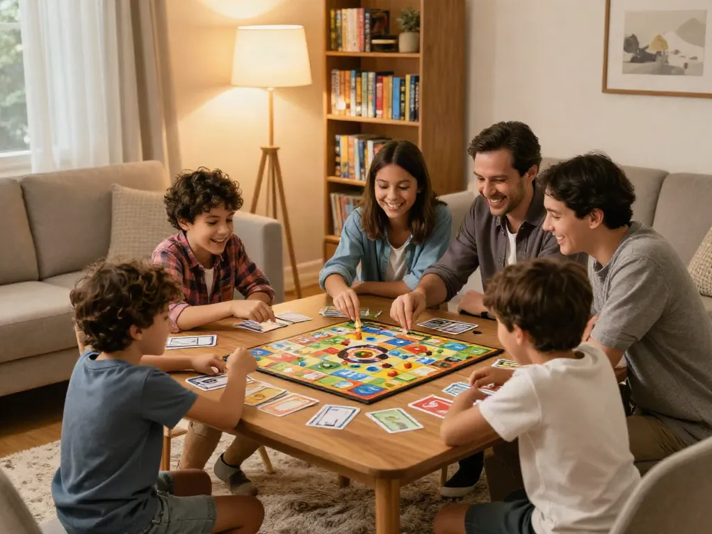 Sildenafil-themed family game night with laughter and colorful board games