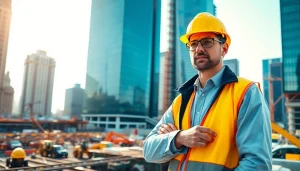 Manhattan Construction Manager directing a bustling project site in New York City