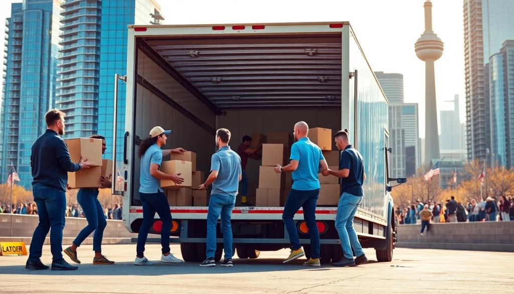 Best Toronto Movers showcase efficient teamwork while loading a truck in vibrant Toronto.