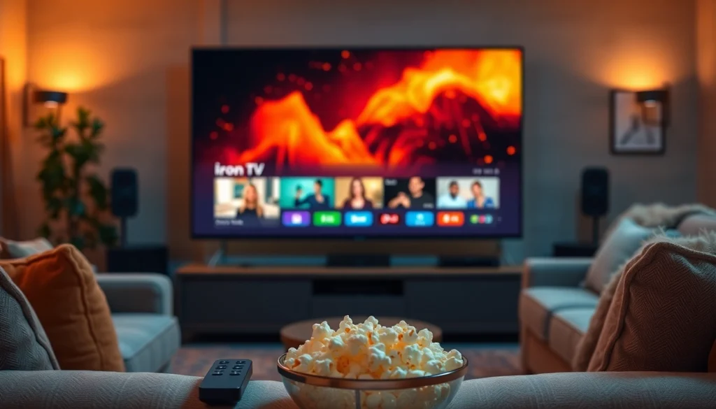 Engaging scene of cozy home entertainment with iron tv content for movie nights.