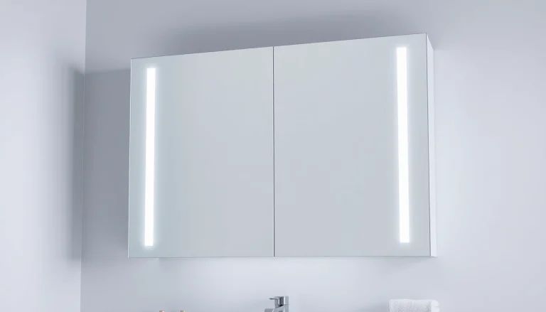 Praktischer spiegelschrank led mit sanfter Beleuchtung für modernes Badezimmer.