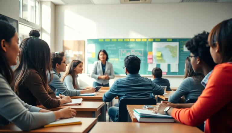 Encouraging Education environment with diverse students engaging in collaborative learning.