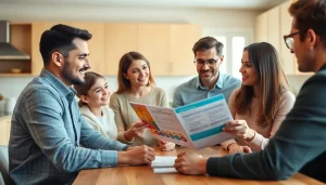 Family discussing Life insurance options at a kitchen table with an agent.