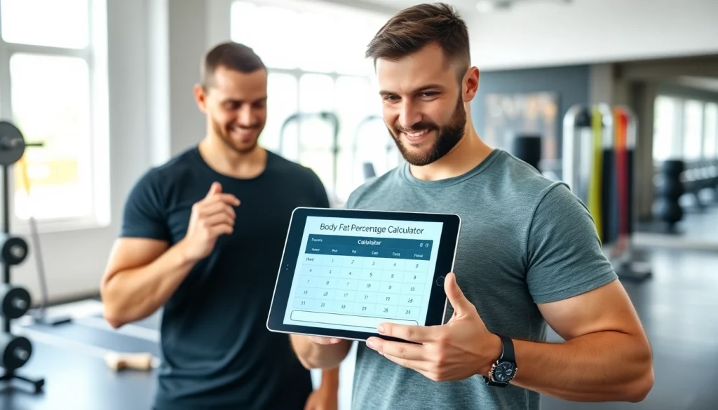 Calculate body fat percentage easily with a modern body fat percentage calculator tool in a gym.