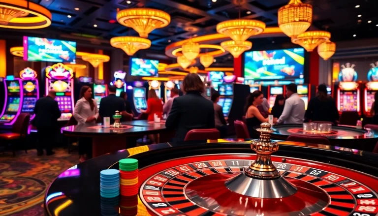 Experience a vibrant online casino Canada atmosphere with engaging gaming action and neon lights.