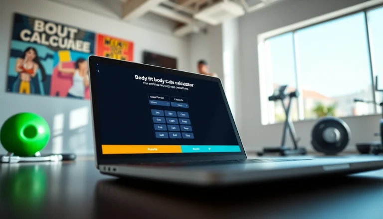Calculate your body fat percentage calculator with an engaging interface and motivational gym setting.
