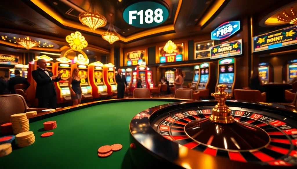Experience high-stakes gambling at F168's vibrant casino with roulette and slot machines.
