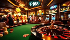 Experience high-stakes gambling at F168's vibrant casino with roulette and slot machines.