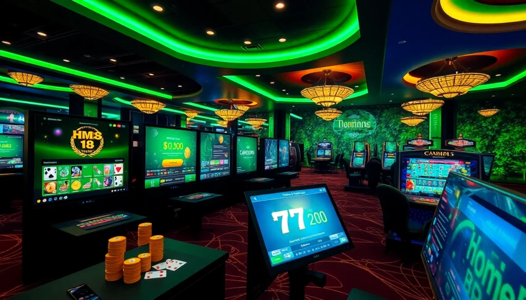 HM 88 online gambling experience showcasing vibrant virtual gaming interfaces and casino elements.