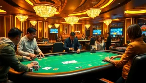Experience the thrill of high-stakes gaming at W88 link casino, featuring an elegant poker table and engaging dealers.