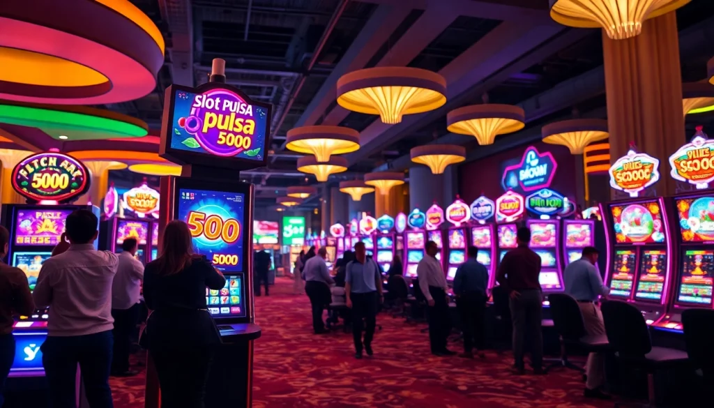 Jelajahi kesenangan bermain slot pulsa 5000 di mesin slot modern yang cerah.
