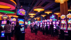 Jelajahi kesenangan bermain slot pulsa 5000 di mesin slot modern yang cerah.