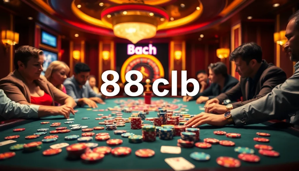 Experience thrilling moments at 88clb casino tables with poker chips and cards in action.