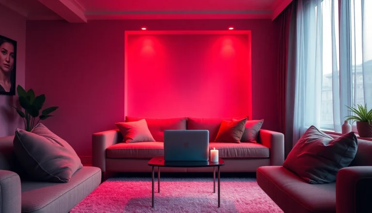 Engaging in a sex AI chat inside a cozy, inviting digital space with ambient lighting.