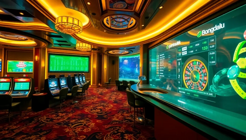 Bongdalu sportsbook interface with dynamic betting options displayed amid luxurious casino elements.
