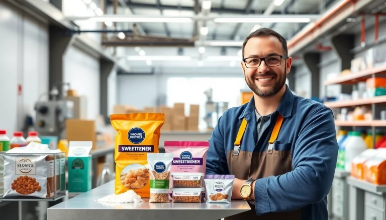 Der süßstofflieferant präsentiert hochwertige Produkte im modernen Lager.