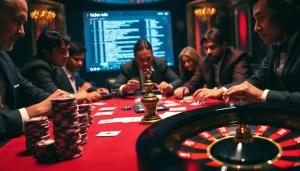 High-stakes poker table with chips and cards representing gambling, overlay of hidden wiki.