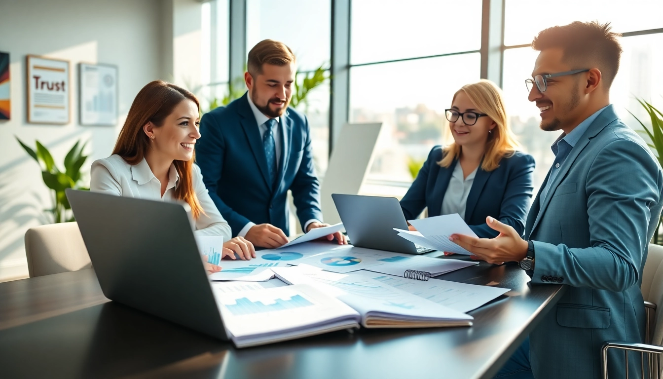 Team of Quickplus Business Consultants working together in a modern office environment.