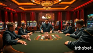 Players engaging at thabet's elegant casino table, showcasing excitement and luxury.