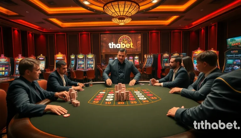 Players engaging at thabet's elegant casino table, showcasing excitement and luxury.
