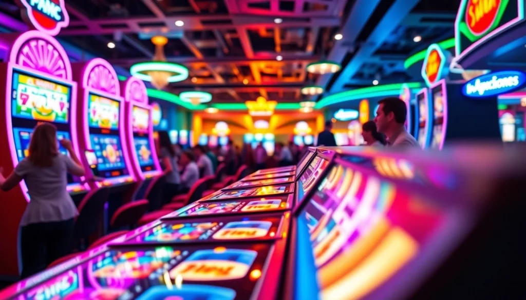 Menang di slot depo 1000 dengan mesin slot penuh warna dan suasana kasino yang semarak.