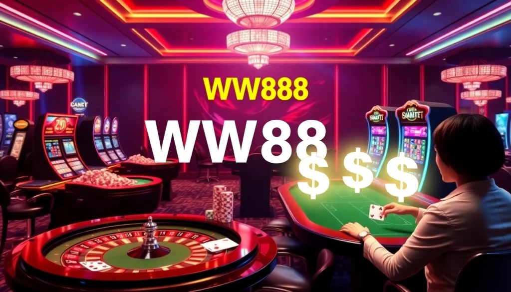 Experience the excitement of WW88 with vibrant online casino games and luxury betting elements.