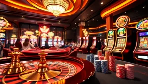 Players enjoying an exciting gaming experience at xin88 casino with roulette and poker tables.