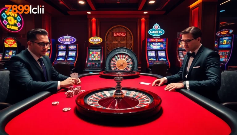 Engaging poker players at a luxurious table at nhà cái 789club online casino.