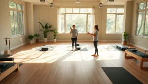 台東区のスタジオでのピラティスクラス、マシンと講師を紹介