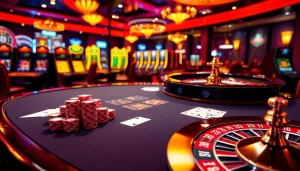 Experience the thrill of winning at https://ww88.cards/ with a vibrant casino scene filled with poker chips and roulette.