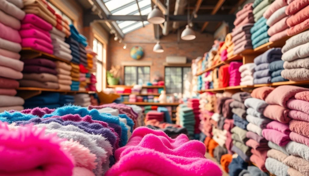 Fleece stof kopen in een gezellige stoffenwinkel met kleurrijke fleece stoffen.