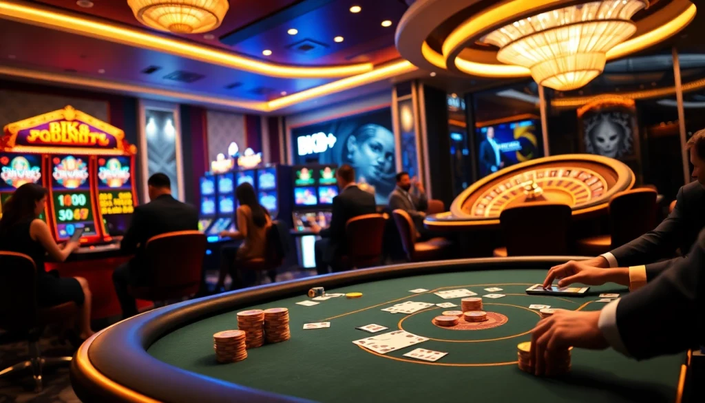 Players enjoying an immersive BK8 เว็บตรง gaming experience at a luxurious casino.