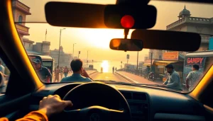 Haridwar Taxi Service showcasing a vibrant taxi ride along the scenic Ganga River.